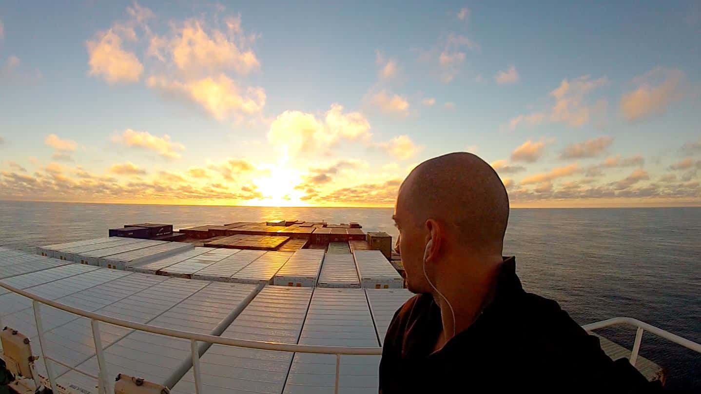 Sunrise while crossing the Pacific Ocean on a cargo ship