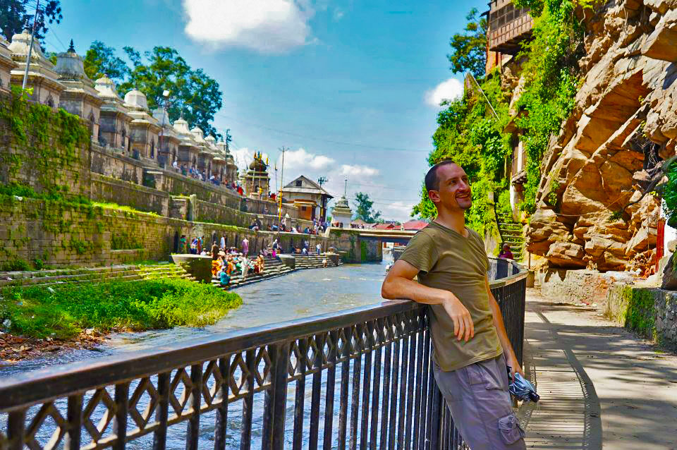 Niall Doherty at a river in Pashupati, Nepal